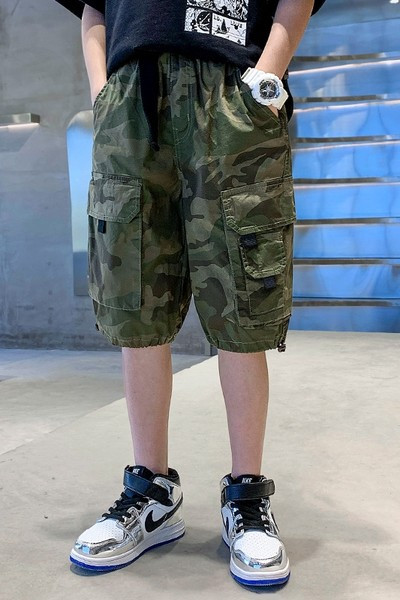 Детски камуфлажни панталони с джобове-за момчета