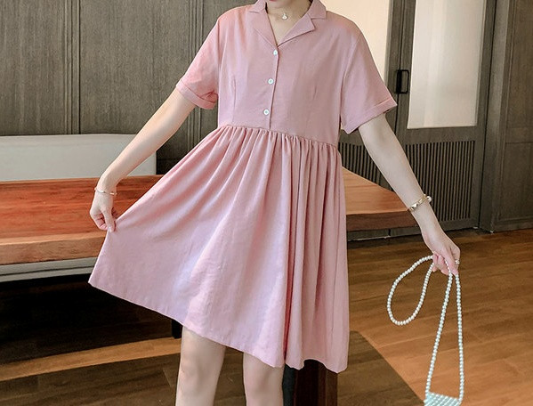 Ежедневна къса дамска рокля с копчета за бременни жени