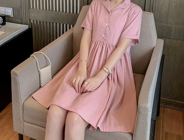 Ежедневна къса дамска рокля с копчета за бременни жени