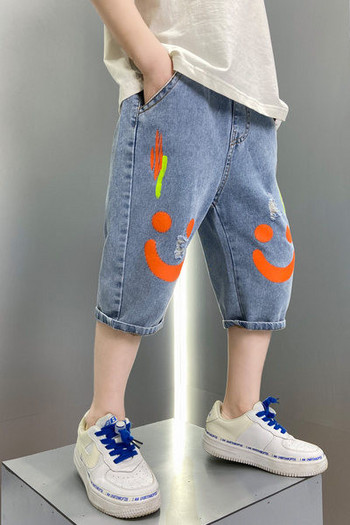 Ежедневни детски дънкови панталони с цветен десен