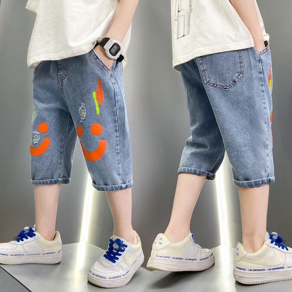 Ежедневни детски дънкови панталони с цветен десен