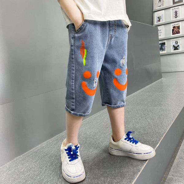 Ежедневни детски дънкови панталони с цветен десен