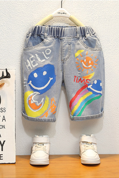 Детски цветни дънки с 3/4 дължина и ластик