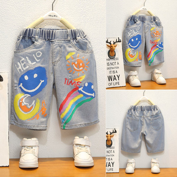 Детски цветни дънки с 3/4 дължина и ластик