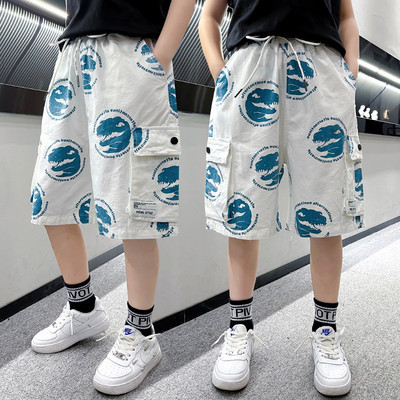 Laste lühikesed püksid aplikatsiooni ja nööbiga küljetaskuga