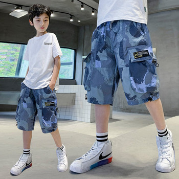 Детски камуфлажни панталони с джобове и връзки 