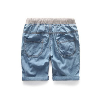 Нов модел къси дънкови панталони за момчета с еластична талия и връзки 