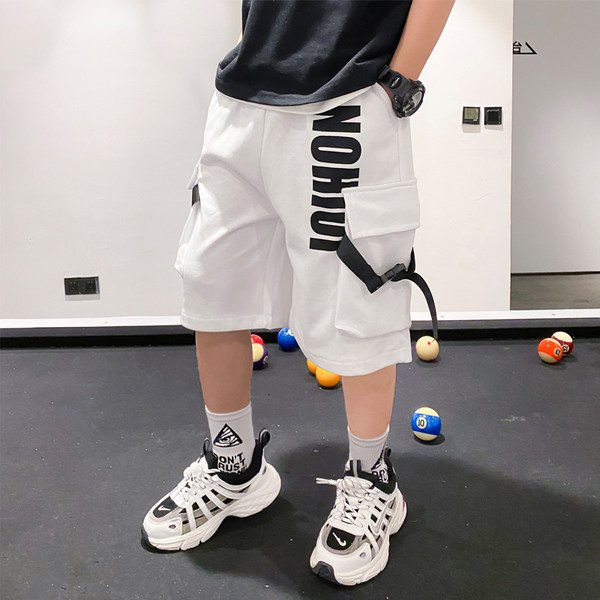 Модерни детски панталони с джобове и надпис-за момчета