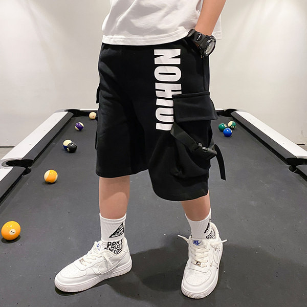 Модерни детски панталони с джобове и надпис-за момчета