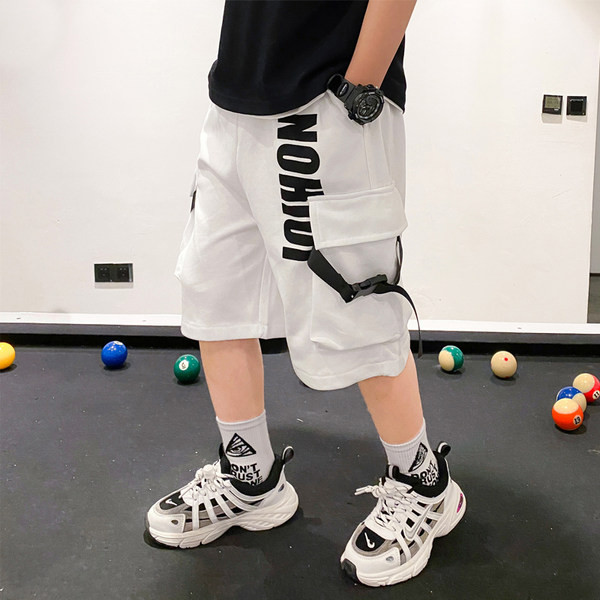 Модерни детски панталони с джобове и надпис-за момчета