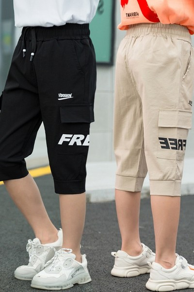 Laste vabaaja püksid lipsudega ja 3/4 pikkusega