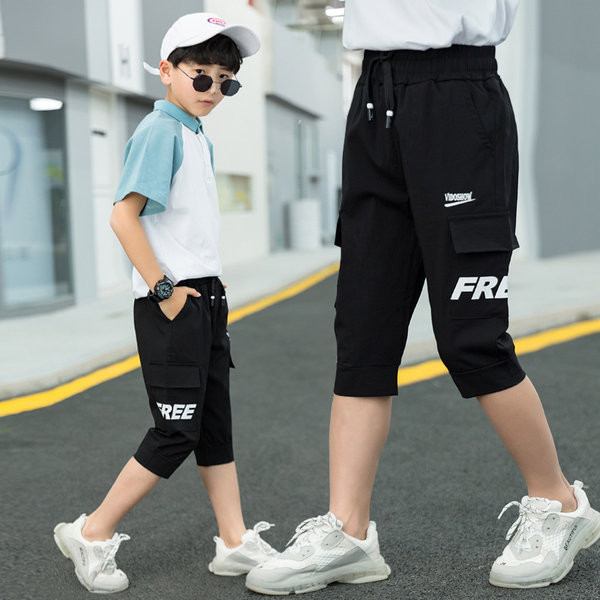 Laste vabaaja püksid lipsudega ja 3/4 pikkusega