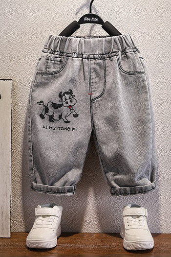 Дънков детски панталон в сив цвят и апликация