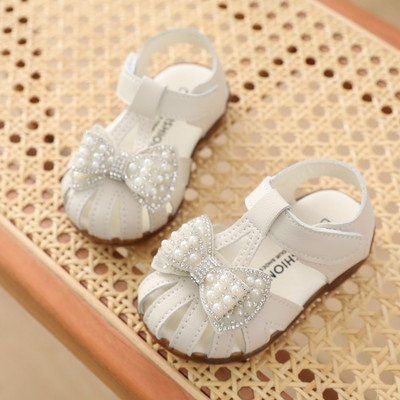 Παιδικά σανδάλια με κορδέλα και πέρλες