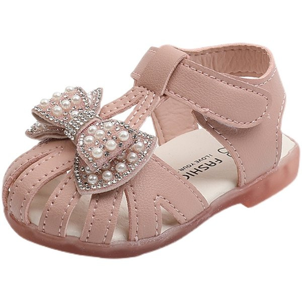 Παιδικά σανδάλια με κορδέλα και πέρλες
