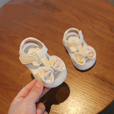 Бебешки сандали с велкро лепенки и панделка 