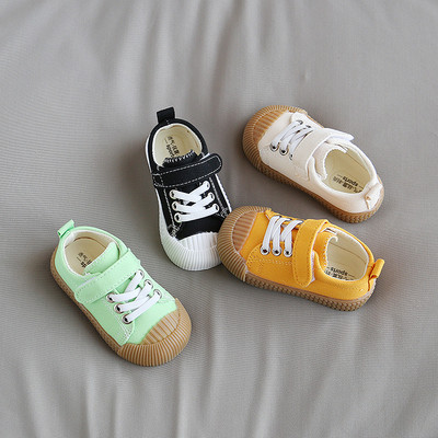 Бебешки платнени обувки с връзки и неплъзгаща се подметка 