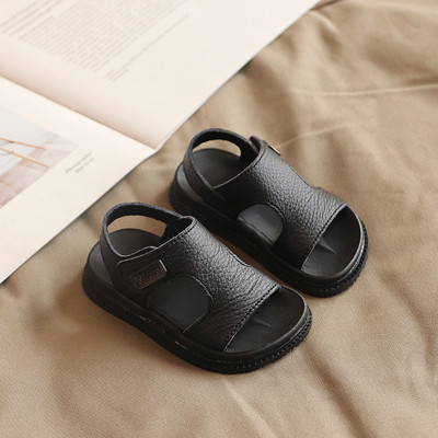 Έκο δερμάτινα παιδικά σανδάλια α σε λευκό και μαύρο χρώμα