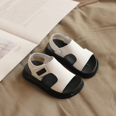 Έκο δερμάτινα παιδικά σανδάλια α σε λευκό και μαύρο χρώμα