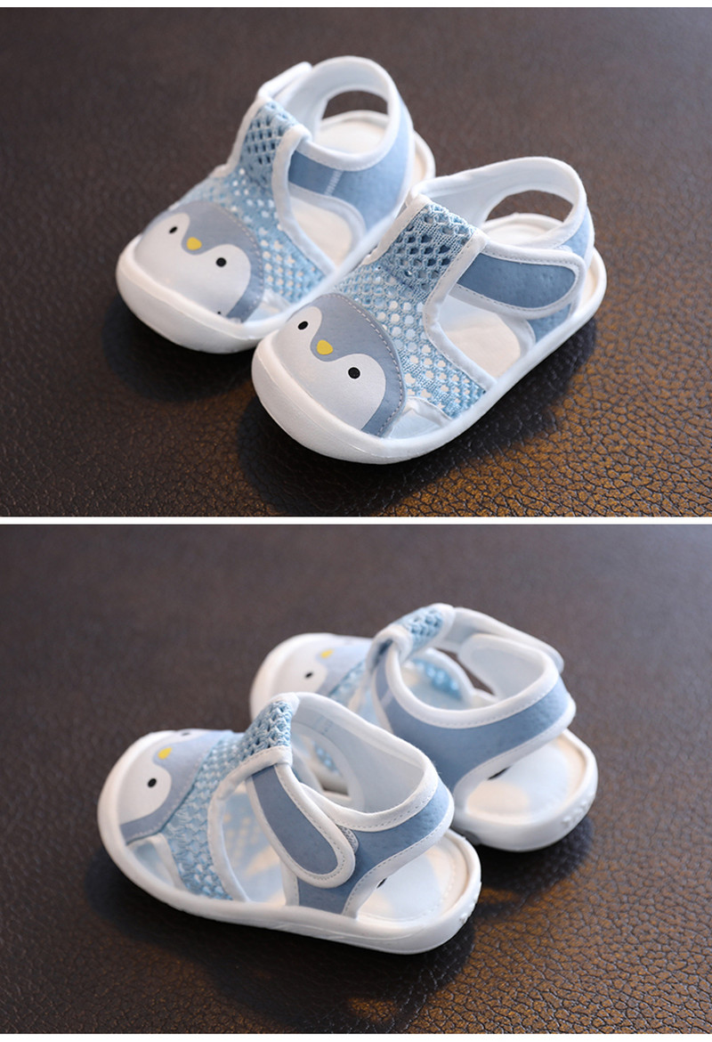 Võrgusilma ja pingviini kaunistusega beebisandaalid