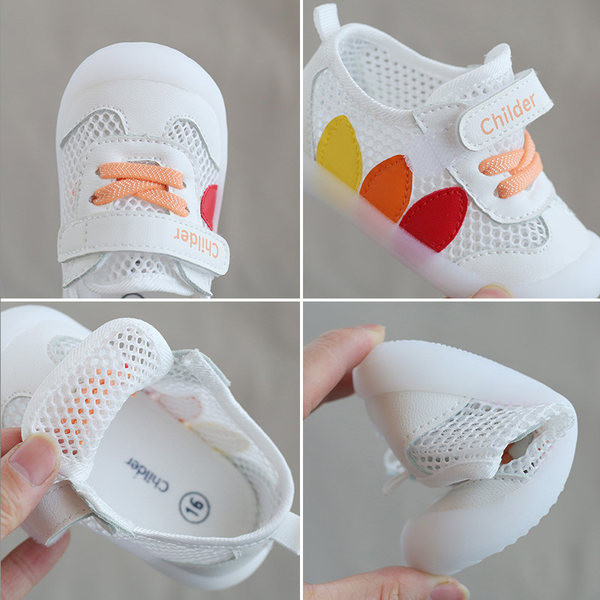 Valge ja oranži värvi võrgu ja kleebisega beebikingad