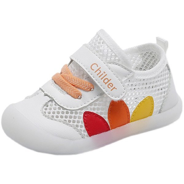 Valge ja oranži värvi võrgu ja kleebisega beebikingad