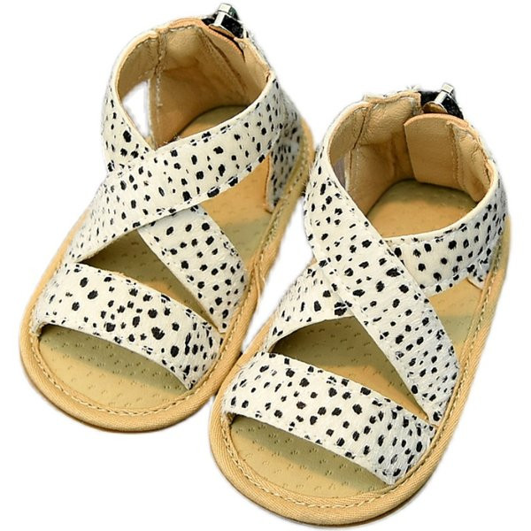 Бебешки сандали с кръстосани кожени каишки и закопчаване с цип