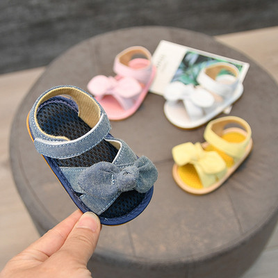 Бебешки сандали от еко велур с панделка 