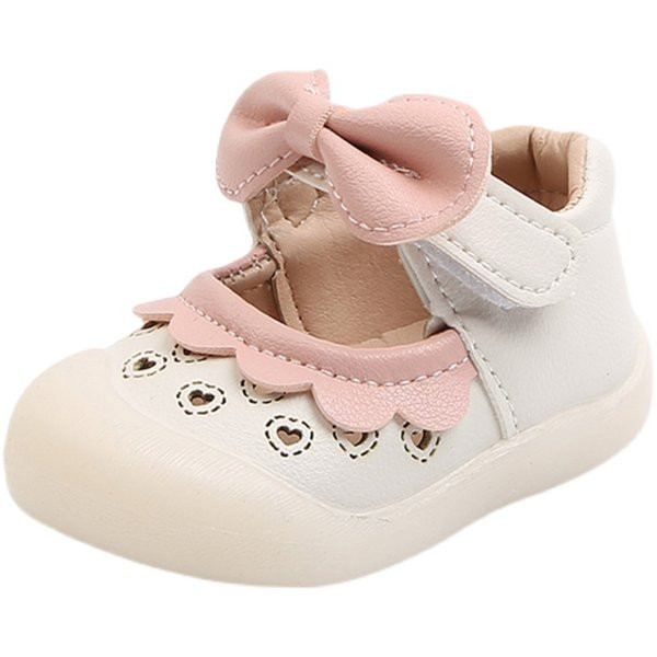 Nahast beebikingad valge ja roosa paelaga