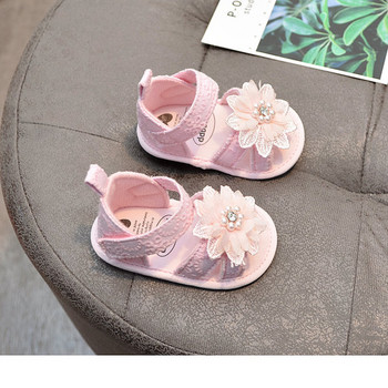 Бебешки сандали с дантела и 3D елемент цвете