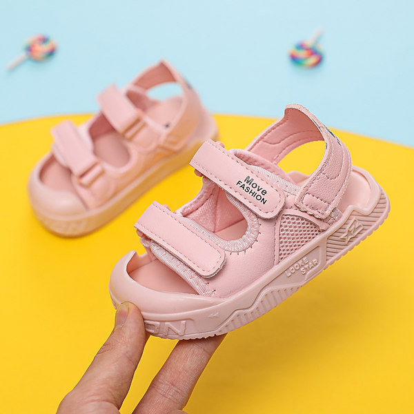 Eko-nahast beebisandaalid pealkirja ja takjakinnitusega