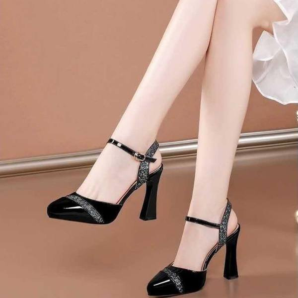 Uus mudel 9 cm paksuse kontsaga naiste kingad musta ja punase värviga