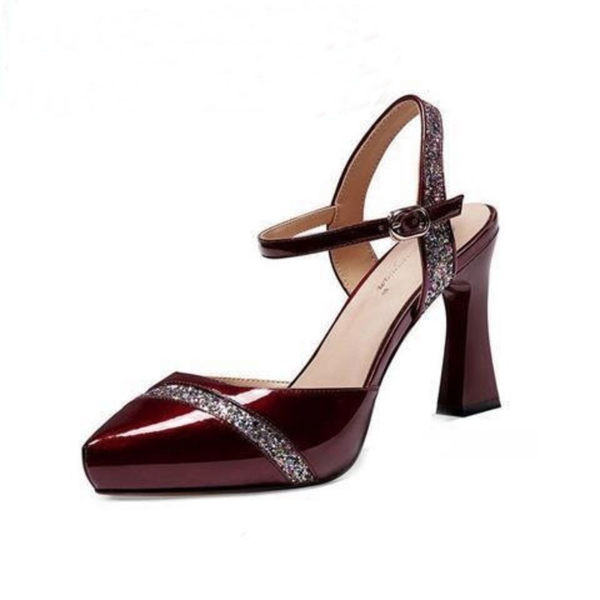 Uus mudel 9 cm paksuse kontsaga naiste kingad musta ja punase värviga