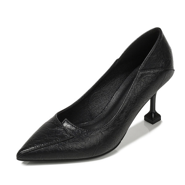 Öko-nahast õhukese kontsaga naiste teravatipulised kingad