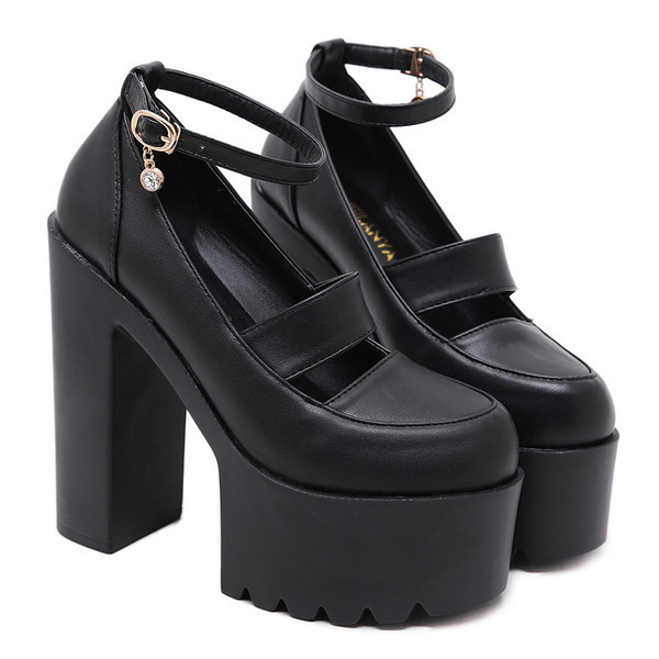 Naiste nahast kingad rihma ja 14,5 cm paksuse kontsaga