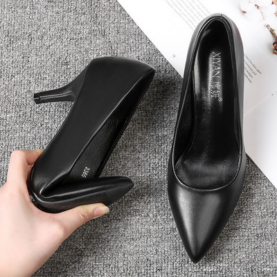 Kõrge õhukese kontsaga naiste kingad ökonahast