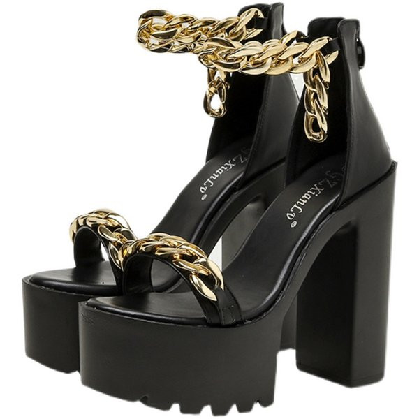 Naiste metallist keti ja 14 cm kontsaga sandaalid