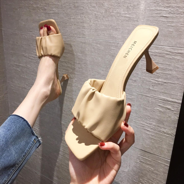 Naiste kandilised kunstnahast õhukese ja paksu kontsaga sussid