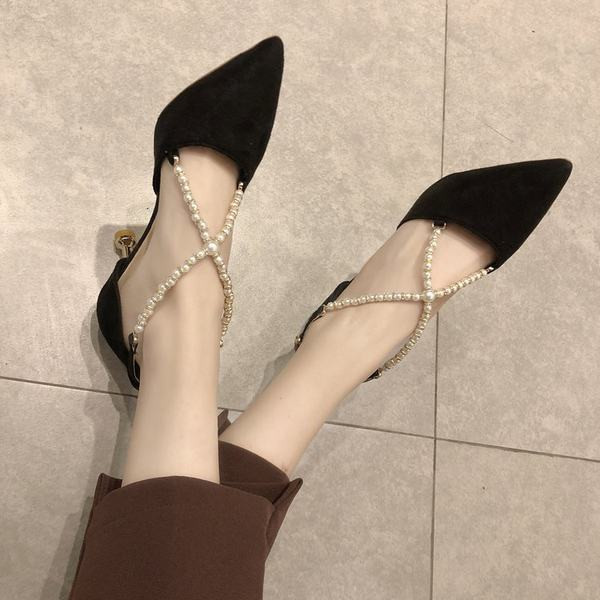 Uus mudel teravate pärlite ja pandlaga naiste kingad