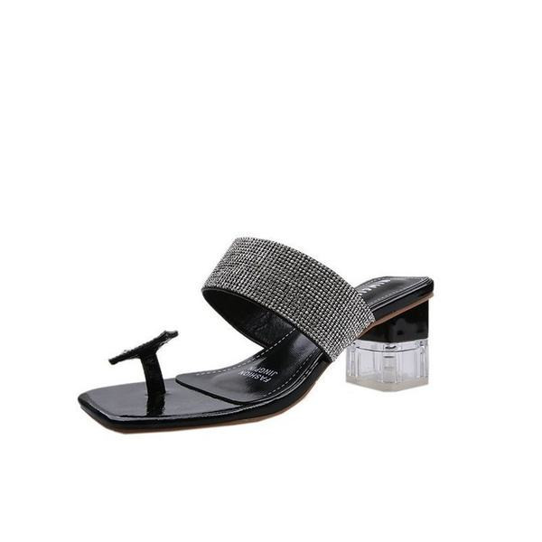 Kõrge kandilise kontsaga ja dekoratiivkividega naiste sussid