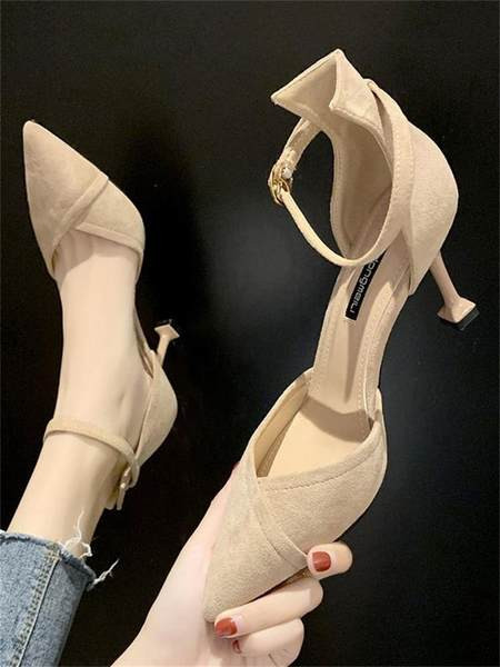 Öko-seemisnahast naiste kingad 8 cm kontsa ja rihmaga