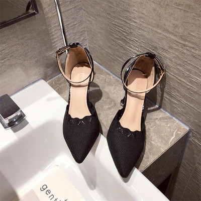 Γυναικεία υφαντικά παπούτσια με αγκράφα και τακούνι 8,5 cm