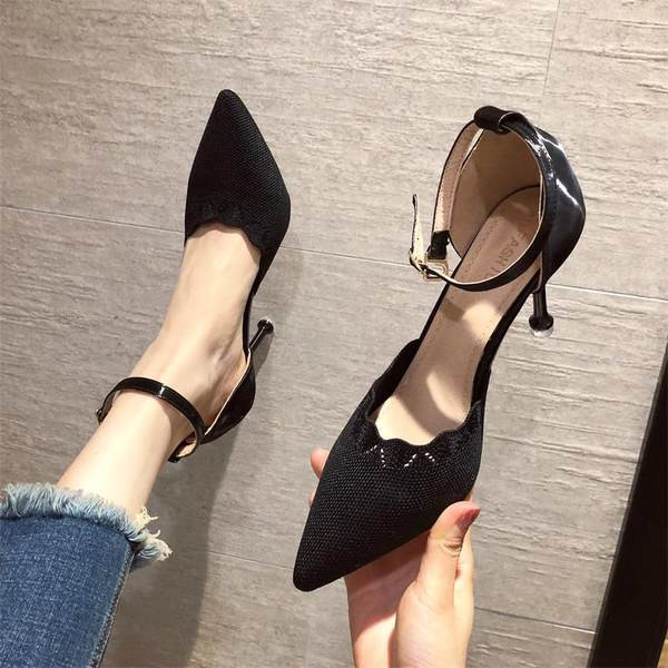 Γυναικεία υφαντικά παπούτσια με αγκράφα και τακούνι 8,5 cm