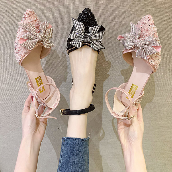 Κομψά γυναικεία παπούτσια με πέτρες και κορδέλα σε διάφορα χρώματα