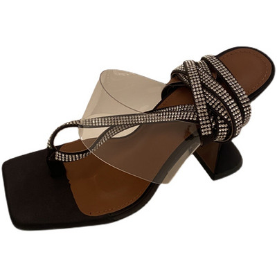 Γυναικεία σανδάλια με λουράκια με δικοσμητικές  πέτρες - τακούνι 7 cm