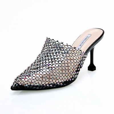 Naiste õhukese kontsaga ja dekoratiivkividega võrgust sussid