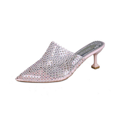 Naiste õhukese kontsaga ja dekoratiivkividega võrgust sussid