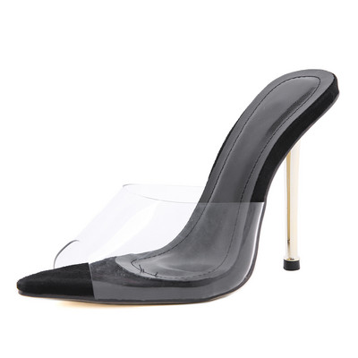 Γυναικείες παντόφλες με λεπτό τακούνι 12,5 cm και διαφανα λουράκια