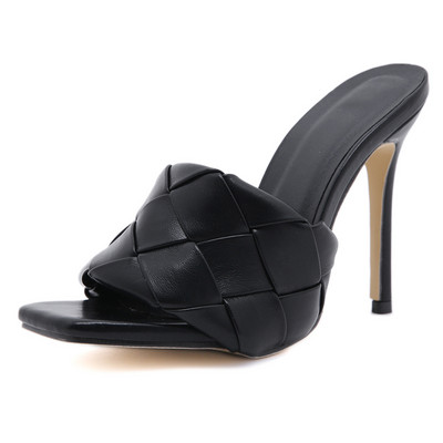 Γυναικείες έκο δερμάτινες παντόφλες με λεπτό τακούνι 12 cm