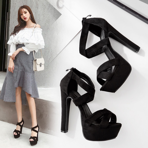 Stiilsed naiste sandaalid rihmade ja kontsaga 12 cm